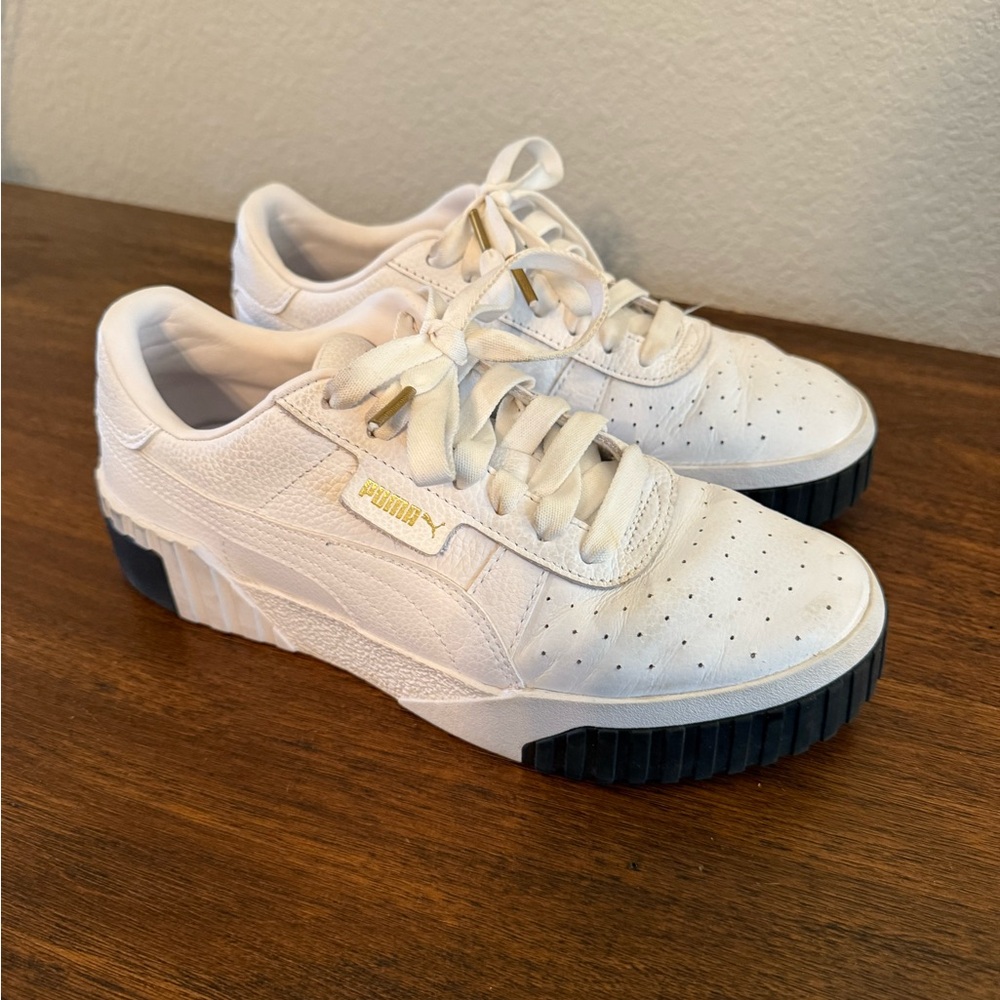 Puma White Sneakers with Black and Gold Details